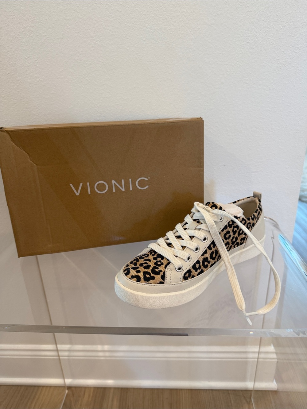 Vionic Leopard Print Lace-Up Sneaker in Tan and Black